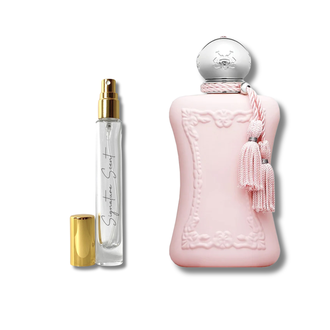 „Decant Delina – mostre parfum damă floral-fructat, cu note de trandafir, lychee și rubarbă. Ideal pentru primăvară și vară. Descoperă decanturi parfum elegante din categoria parfumuri damă de nișă.