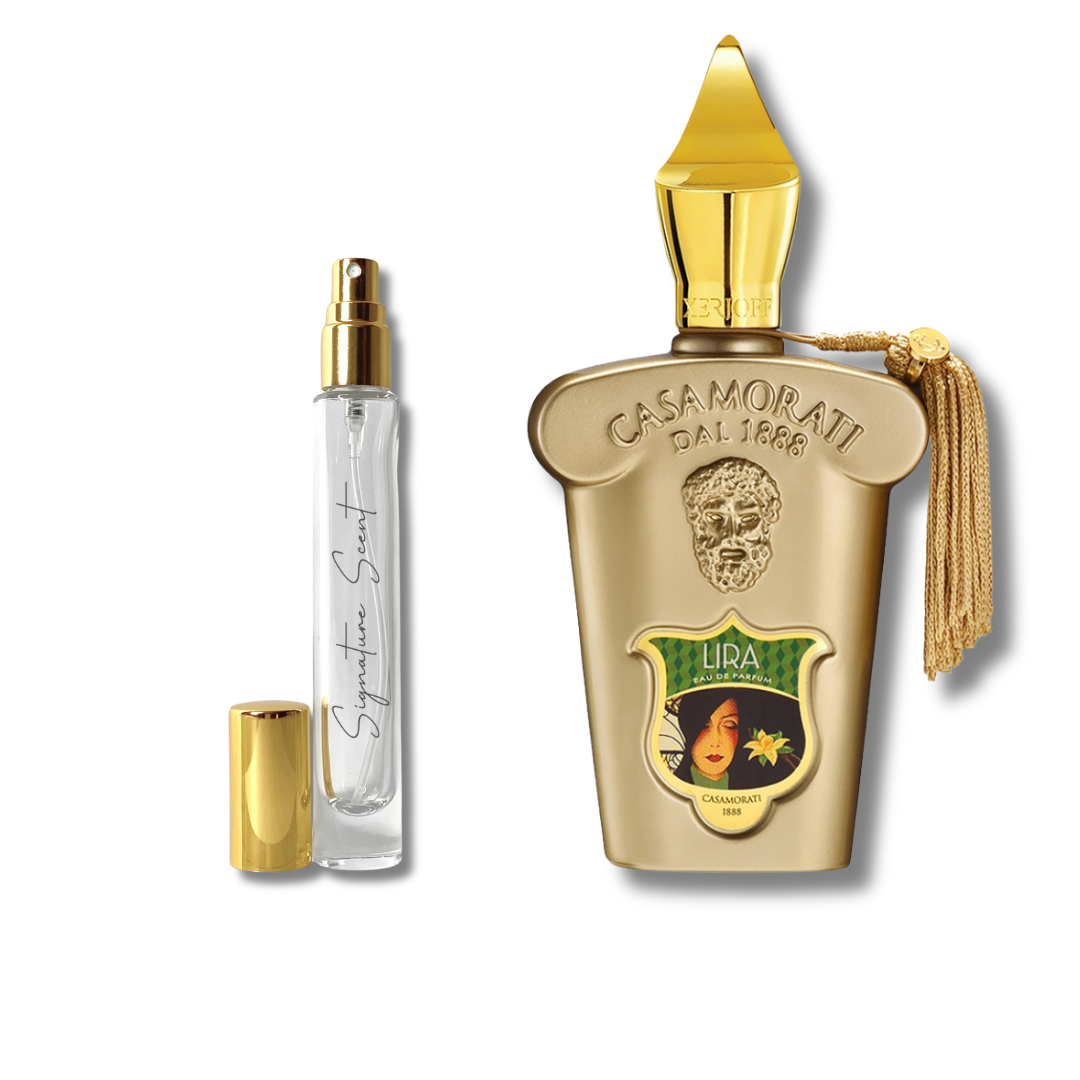 „Decant Lira – mostre parfum damă gurmand cu note de caramel, citrice și vanilie perfect pentru vara. Disponibil în decanturi parfum originale pentru iubitoarele de parfumuri damă de nișă.